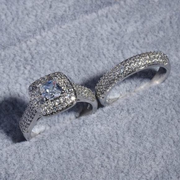 NEW 925 STERLING SILVER PRINCESS HALO RING SET, CUTE RING, SHINY RING. - Picture 4 of 8